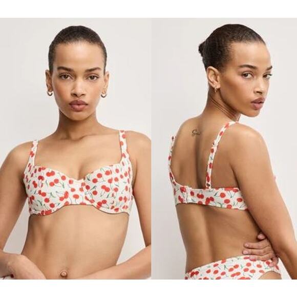 NWT Good American Balconette Underwire Bikini Top Snow Cherries 04 Womens Size L - Picture 1 of 5